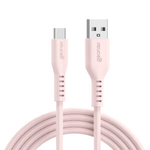 Cabo em silicone USB-A para USB-C na cor rosa